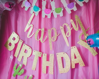 Happy Birthday Banner – First Birthday Theme Party – Script Happy Birthday Banner –  Birthday Décor – Birthday Party Decor