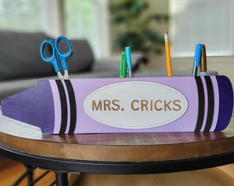 Crayon Pencil Holder, Teacher Gift, Classroom Sign, Wooden Name Sign