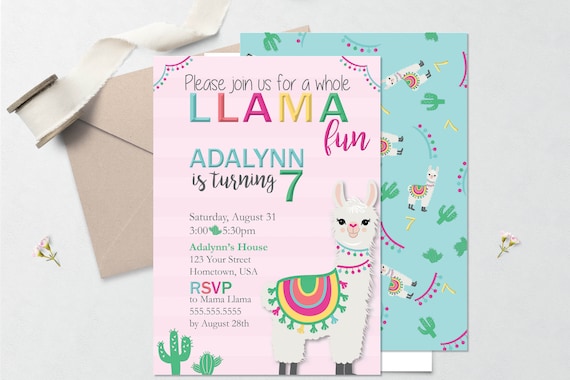 Llama Cactus Party Invitation – Cactus Theme Party - Llama Theme Party – Fiesta Birthday Décor – Llama Party Decor Il_570xn