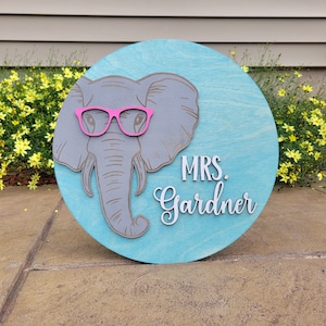 Custom Name Sign, Teacher Gift, Teacher Elephant Sign, Classroom Sign, Wooden Name Sign, Classroom Wall Art