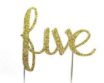 Cake Topper, birthday cake toppers, 5th Fifth Birthday cake topper, Gold cake topper, five cake topper, birthday cake decorations