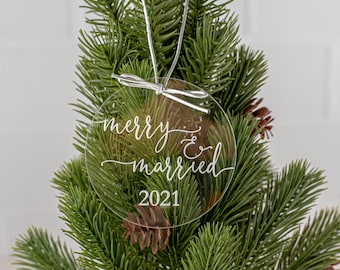 Merry and Married Ornament, 1st Christmas Ornament, 2023 Ornament, Christmas Ornament, White Elephant, Secret Santa Gift, Ornament Exchange