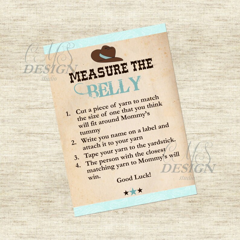 Baby Shower Game Measure The Belly Cowboy Theme Etsy