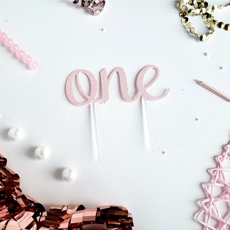 Light Pink One Cake Topper Birthday Cake Toppers First Etsy