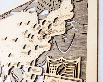 NFL Stadium Map: Football Travel Bucket List Decor - Unique Gift for Sports Fans, Dad & Home Office