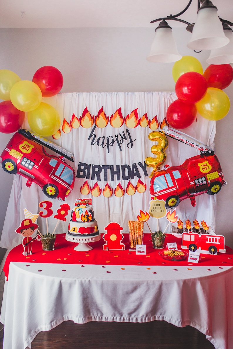 Firetruck Birthday Wall Flames Firetruck Birthday Baby Shower Décor Firetruck Party Décor Firetruck Themed Fireman Themed image 2