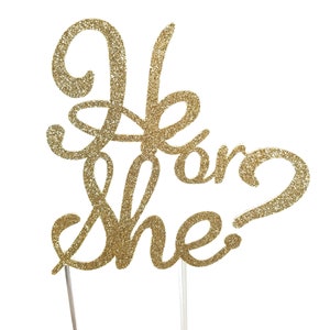 Cake Topper, He or She, Boy or Girl, Gender Reveal, Baby Shower Decoration, Shower Toppers, Surprise, Cake Decorations, gold glitter