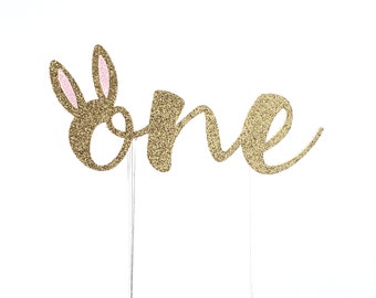 Bunny First Birthday Cake Topper – Some Bunny is One Theme Party – First Birthday Party – Bunny Birthday Décor – Easter Party Decor