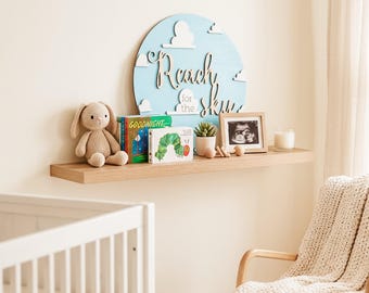 Reach for the Sky Nursery Sign | Toy Story Inspired Wall Art | Wooden Nursery Decor | Baby Boy Room Sign | Cloud Wall Decor | Playroom Decor