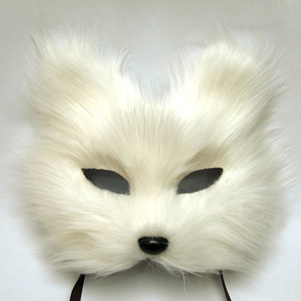 white fox mask feather mask/ White Cat face/ fox / half face, eye mask