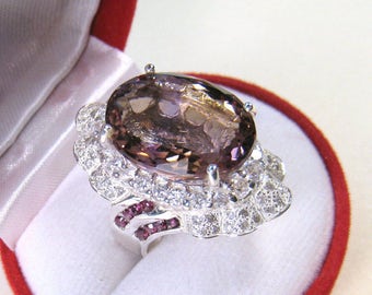 Ametrine, Rhodolite & White Sapphire Ring 20.56 CTW size 8 - White Gold over 925 Sterling Silver