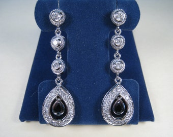 Black Onyx & Cubic Zirconia Dangling Earrings - 925 Sterling Silver