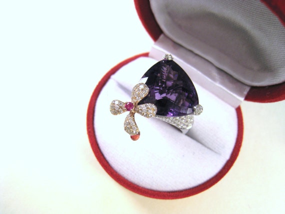 Custom IF Amethyst, VS Diamond, Ruby Flower Ring … - image 3