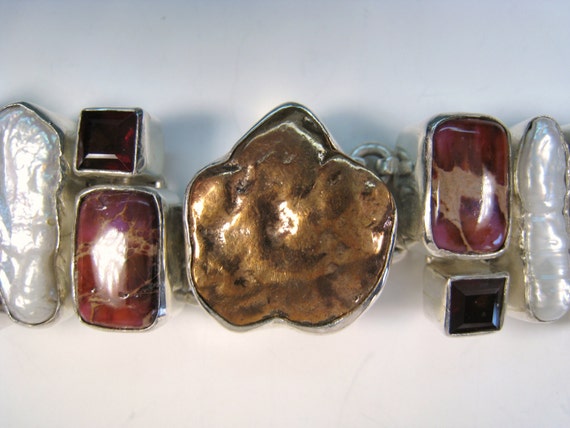 Copper, Garnet, Agate & Mother of Pearl Bracelet … - image 3