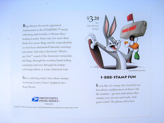 Collectible 1997 BUGS BUNNY Stamp Sheet - Uncut 32 Cent 10