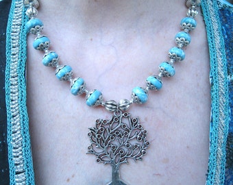 TURQUOISE TREE of LIFE Statement Necklace - 925 Sterling Silver