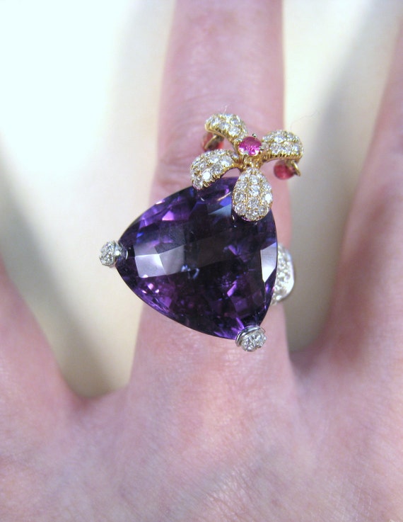 Custom IF Amethyst, VS Diamond, Ruby Flower Ring … - image 4