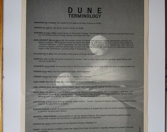 DUNE Terminology, David Lynch's 1984 Movie Sheet handout to selective audiences w/Protective Sleeve EXTREMELY RARE Fine
