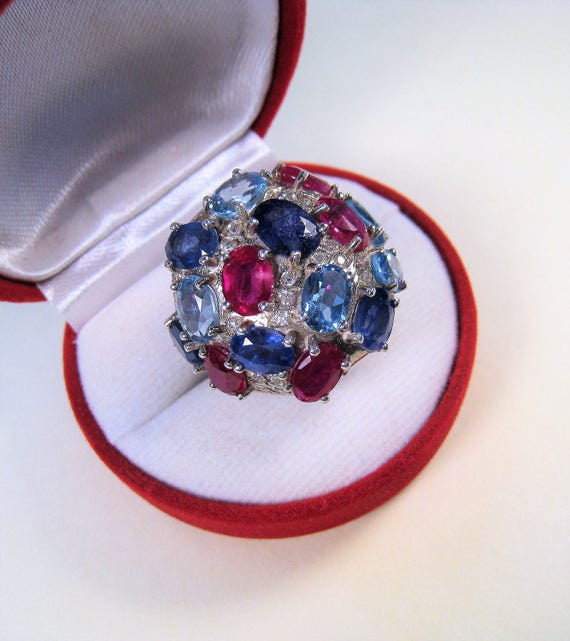 Ruby, Blue Zircon & Blue/White Sapphire Ring 18.6… - image 2