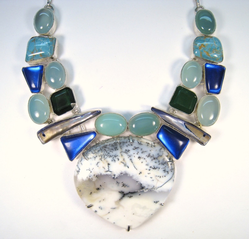 DENDRITE OPAL, Moonstone, Copper Turquoise Mother of Pearl Nec DENDRITE OPAL, Moonstone, Copper Turquoise Mother of Pearl Nec