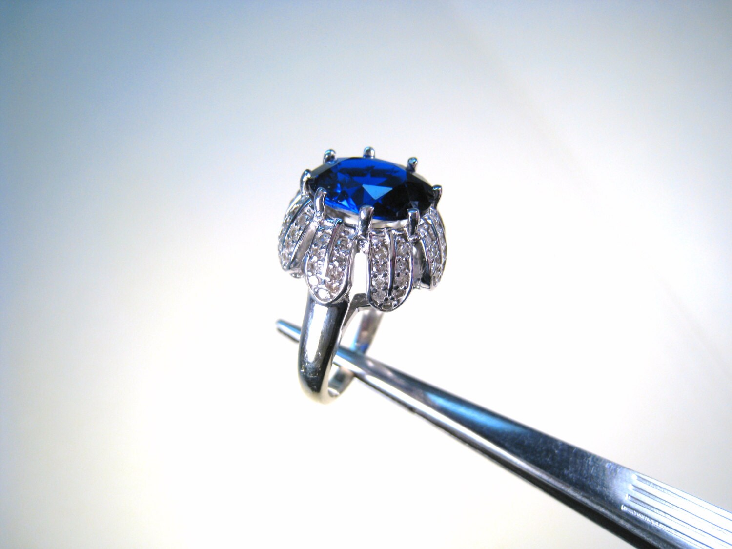 Lab BLUE SPINEL 6.5 Ct With Natural .72 Ctw DIAMOND Ring Size Etsy