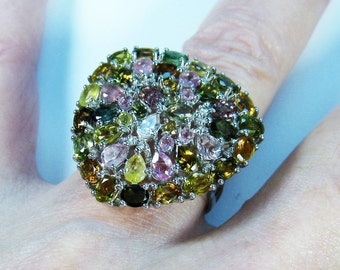 FANCY TOURMALINE Ring 5.73 CTW  size 8 - White Gold over 925 Sterling Silver