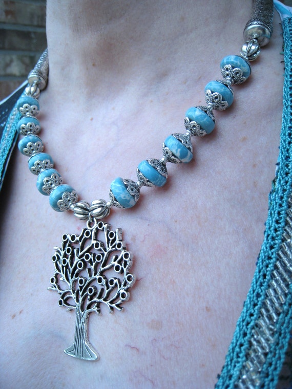 TURQUOISE TREE of LIFE Statement Necklace - 925 S… - image 5