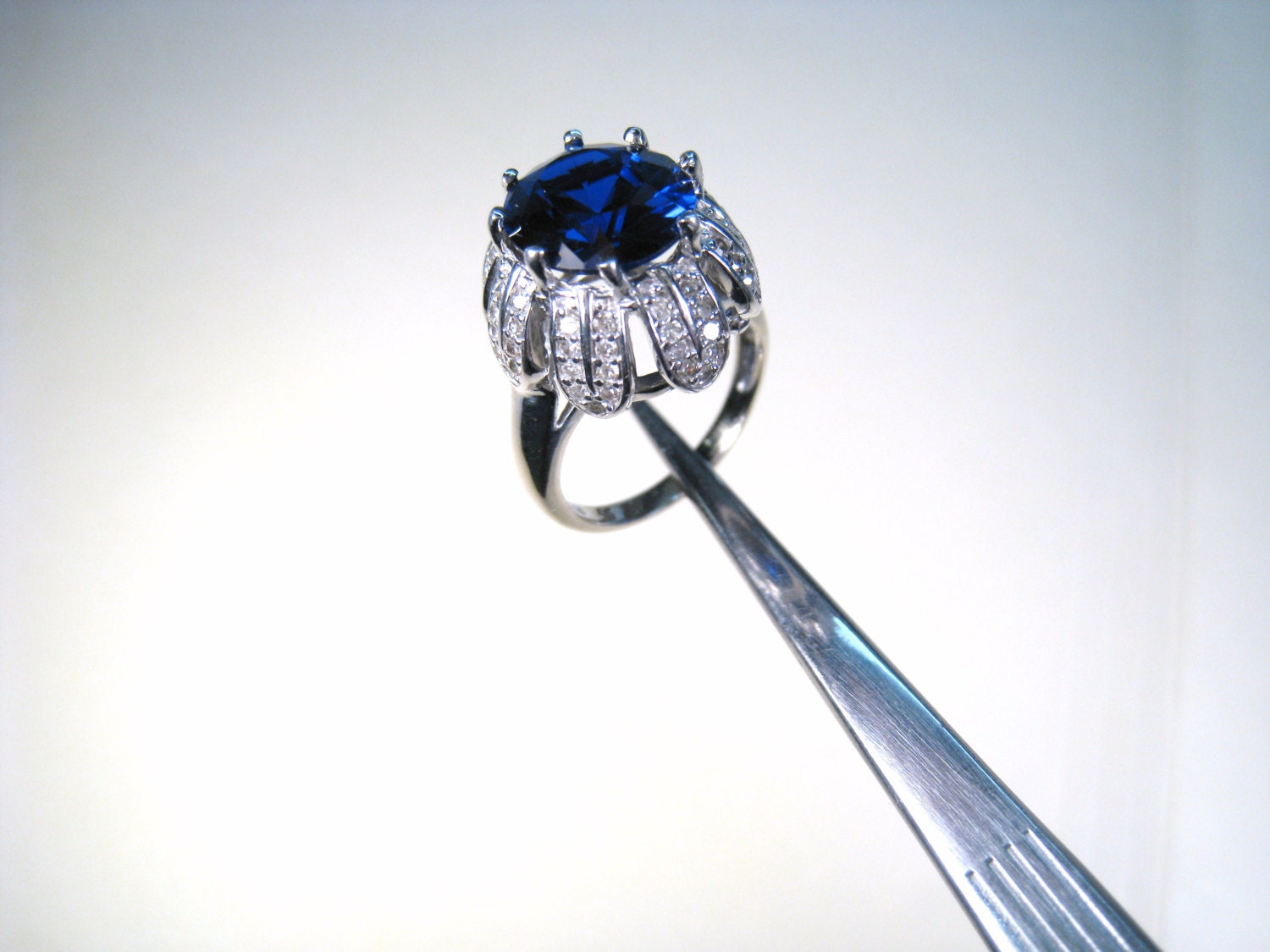 Lab BLUE SPINEL 6.5 Ct With Natural .72 Ctw DIAMOND Ring Size Etsy