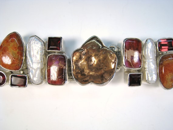 Copper, Garnet, Agate & Mother of Pearl Bracelet … - image 2