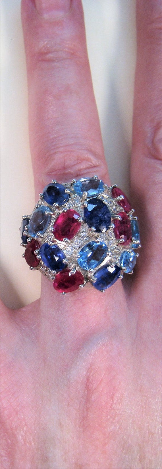 Ruby, Blue Zircon & Blue/White Sapphire Ring 18.6… - image 4