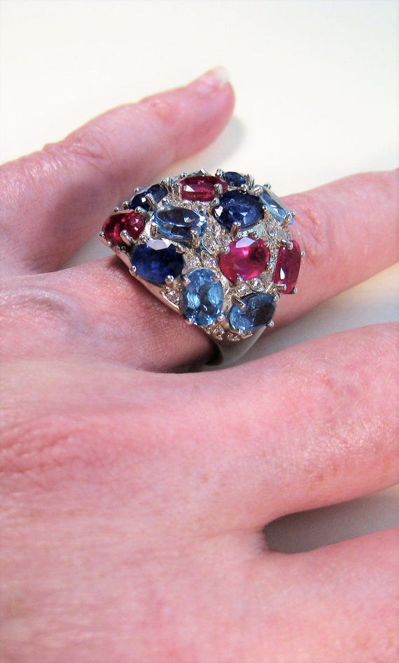 Ruby, Blue Zircon & Blue/White Sapphire Ring 18.6… - image 5