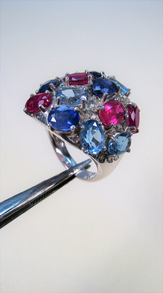 Ruby, Blue Zircon & Blue/White Sapphire Ring 18.6… - image 3