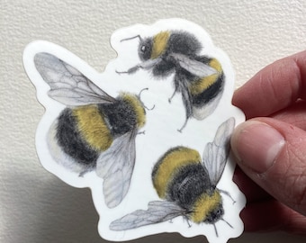 Three Bees Sticker | Bee Sticker | Graphite Drawing