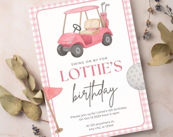 Pink Golf Birthday Invitation: Let's Par-Tee, Girls Editable Template (5x7 Digital Download)