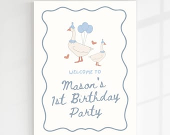One Silly Goose Birthday Welcome Sign: Editable First Birthday Decor (Digital Download)