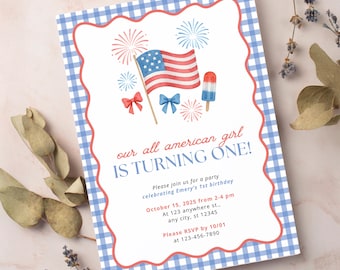 Invito patriottico per il primo compleanno: rosso, bianco e blu, American Girl (download digitale)