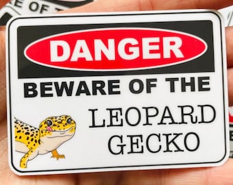 Uwaga, gekona lamparciego (opcja personalizacji) - wodoodporna naklejka winylowa / kalkomania przedstawiająca jaszczurkę