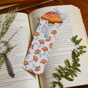 Red Amanita Mushroom and Snail - Die Cut Bookmark - book worm lover / gift / stocking stuffer / reading