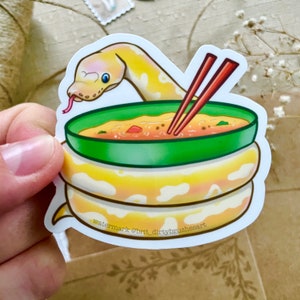 Banana Ball Python snake reptile soup noodles funny silly food - vinyl waterproof / uv proof  sticker / decal - tank decor ramen cartoon
