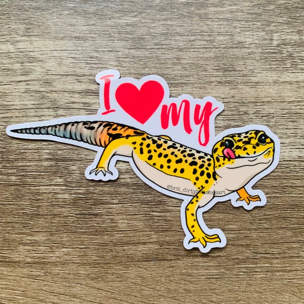 I Love My Leopard Gecko lizard vinyl waterproof sticker / decal