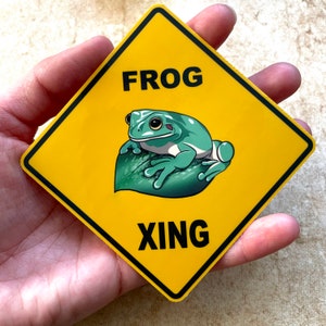 Tree Frog / dumpy / whites Crossing ( XING ) sign  - vinyl waterproof sticker / decal (personalization available)