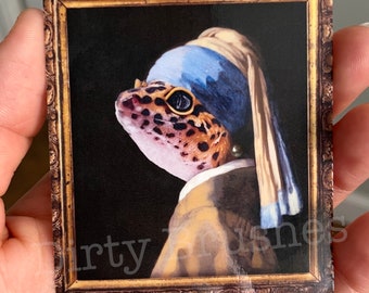 Leopard Gecko portrait picture painting pearl earring frame tank sticker pet reptile lizard / decal vinyl waterproof tank decor - NOT AI