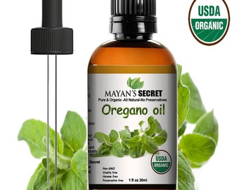 Mayan’s Secret USDA Certified Organic Oregano Essential Oil (100% Pure & Natural - UNDILUTED) Therapeutic Grade - Huge 1oz Bottle