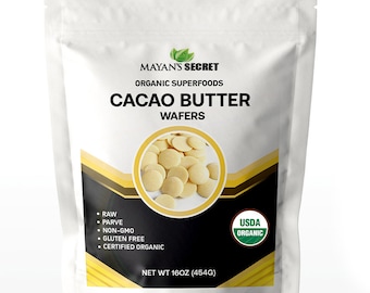 Mayan’s Secret UDSA Certified Organic Cacao Butter Wafers, 1lb Naturals Raw Unrefined, Non-Deodorized, Antioxidants Raw | Keto | Vegan