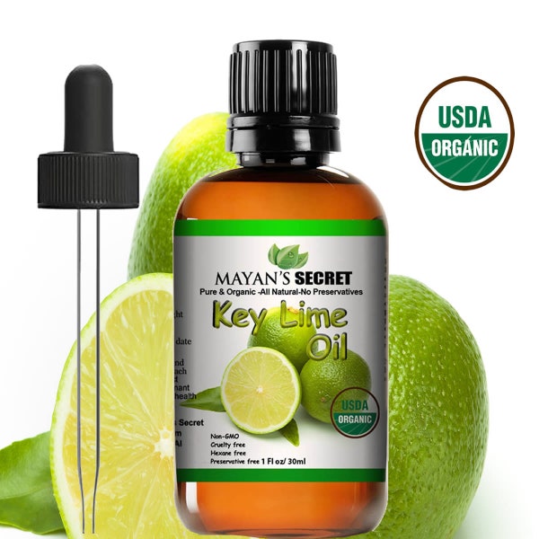 Mayan’s Secret USDA Certified Organic Key Lime Essential Oil for Diffuser & Reed DiffusersTherapeutic Grade - Huge 1oz Bottle