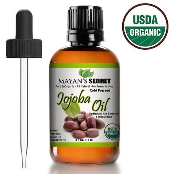 USDA Certified Organic VIRGIN Jojoba Oil, Natural Cold Pressed Unrefined Hexane Free Oil for Hair & Face | Carrier Oil