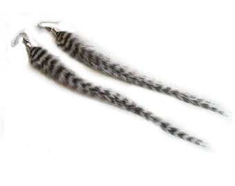 Earrings 6" Striped Grizzly, 5 Feathers Bonded