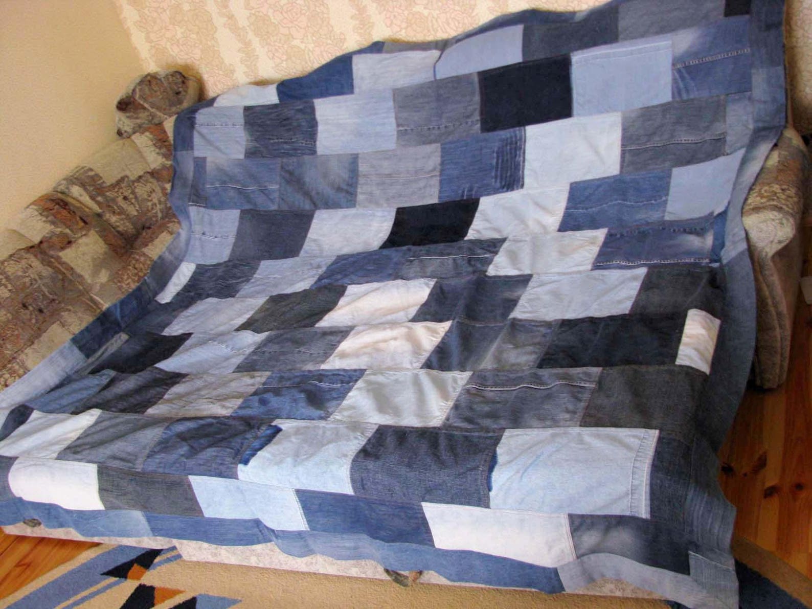Recycled Heavy Denim Quilt Blanket Flannel Lined Handmade Etsy