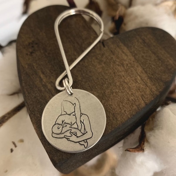 Hand Stamped Breastfeeding Mother and Baby Keychain - Mother’s Day, Birthday, Postpartum, Welcome Baby, Milk, Breastfeeding Journey, New Mom