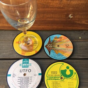 Vinyl Record Coasters, Set of 4: Music - Art - UTFO - Dreams - Drinks - Housewarming - Christmas - Birthday